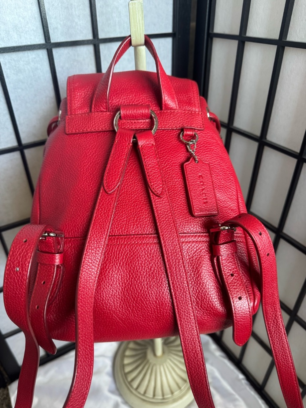 Coach Red Pebbled Leather Mini Turnlock Rucksack - Picture 6 of 12